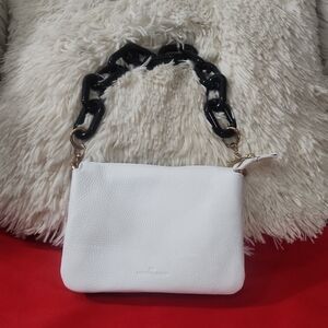 Roberta Rossi White Leather Handbag with Black Chain Strap